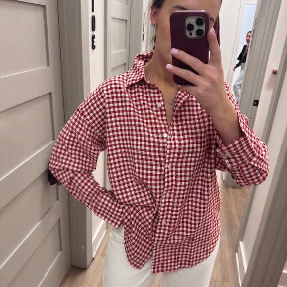 Abercrombie & Fitch Red Gingham Button Down Shirt - Picture 2 of 5